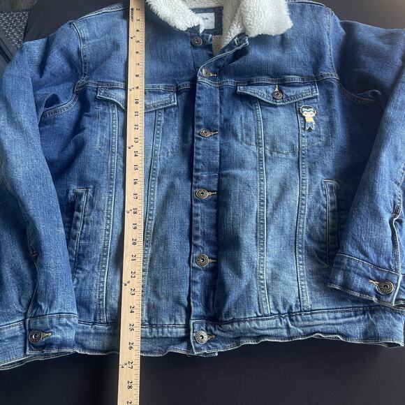 Goodfellow Jacket Mens XL Blue Sherpa Lined Denim Trucker Faux Fur Collar Button - Picture 10 of 10